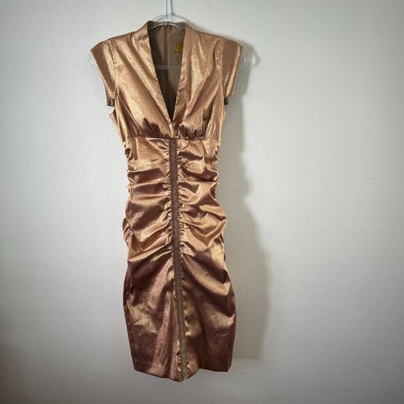 Gold Nicole Miller Bodycon Cocktail Dress sz 2 - Picture 1 of 5